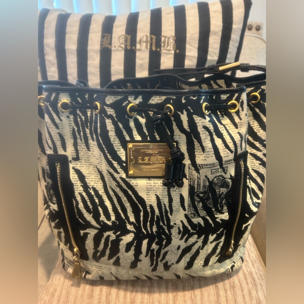 L.a.m.b Bucket Bag Black and White Patterned.